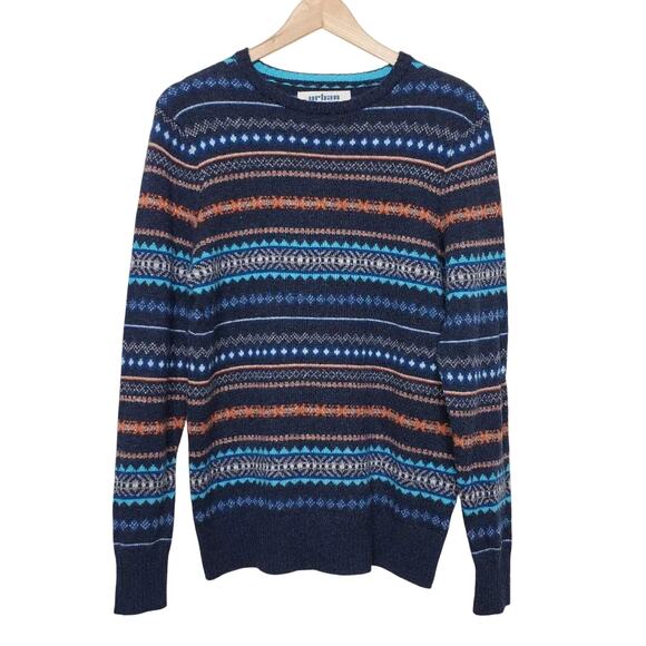 Urban Pipeline Nordic Fair Isle Wool Blend Sweater Womens Size S Navy Multicolor - Picture 1 of 5